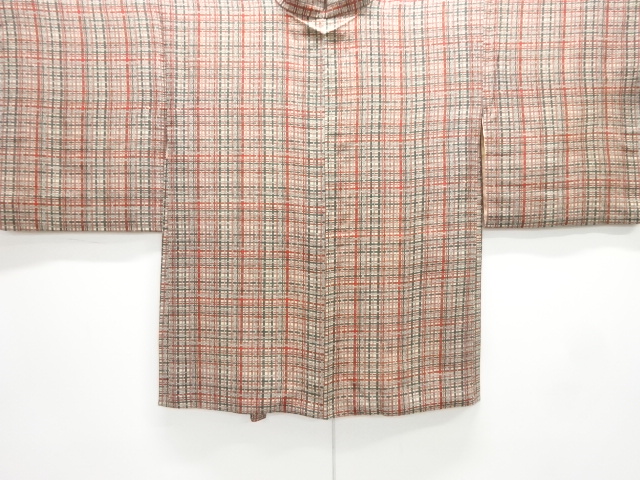 JAPANESE HAORI COAT / CHIRIMEN / GRID